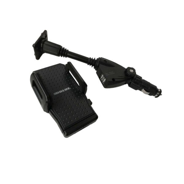 SOPORTE PARA CELULAR DBLUE, ROTACION 360º, DOS ENTRADAS USB, COMPATIBLE CON VARIOS MODELOS, MATERIAL ABS.