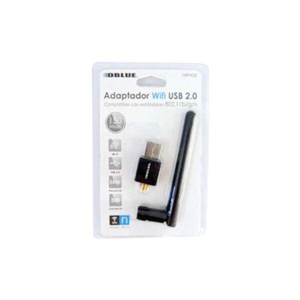MINI ADAPTADOR LAN WIFI CON ANTENA DESMONTABLE DBLUE, 150 MBPS, USB 2, CONECTA PC A RED INALAMBRICA. - Imagen 2