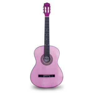 GUITARRA DE MADERA 39 PULGADAS CON FUNDA Y SET DE CUERDAS COLOR PINK