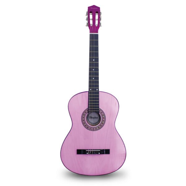 GUITARRA DE MADERA 39 PULGADAS CON FUNDA Y SET DE CUERDAS COLOR PINK
