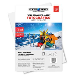 PAPEL BRILLANTE GLOSSY A4 100 HOJAS 110G PACIFIC COLOR, IDEAL PARA INKJET, MANUALIDADES Y PUBLICIDAD.