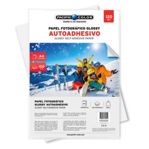 PAPEL FOTOGRAFICO GLOSSY A4 ADHESIVO 100 HOJAS 120G, IDEAL PARA INKJET Y PUBLICIDAD.