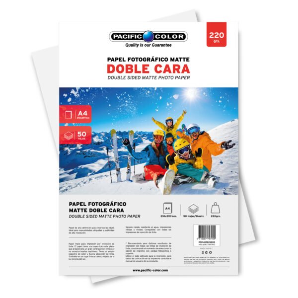 PAPEL FOTOGRAFICO MATTE  DOBLE FAZ  A4, 220GR - PACK 50 HOJAS