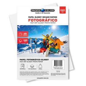 PAPEL FOTOGRAFICO GLOSSY 4R, 100 HOJAS, 240 GRS, ALTA DEFINICION, SECADO RAPIDO, RESISTENTE AL AGUA.