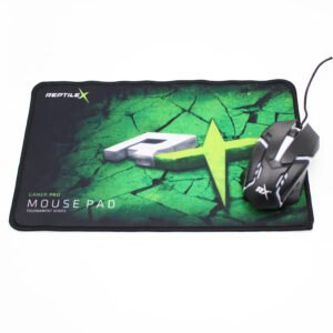 MOUSE 3D CON CABLE REPTILEX, 1000 DPI, 3 BOTONES, ILUMINACION ARCOIRIS, INCLUYE MOUSEPAD ANTIDESLIZANTE.