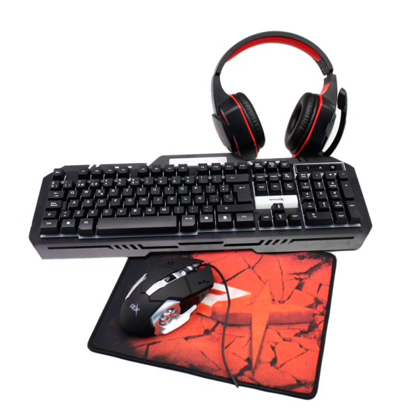 KIT GAMER 4 EN 1 AUDÍFONOS + MOUSE + TECLADO + PAD MOUSE