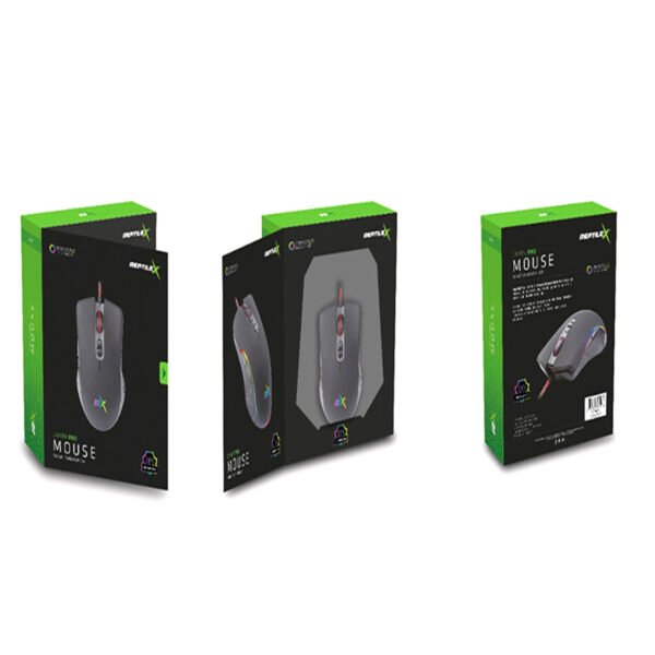 MOUSE ERGONOMICO REPTILEX USB, 800-4500 DPI, RGB 4 MODOS, FRECUENCIA 125-1000HZ, VOLTAJE 5V, PLUG & PLAY.