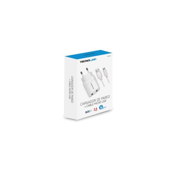 KIT CARGADOR TECNOLAB USB A MICRO USB , 2.4A, 5V SALIDA, 110AC-240V, 50/60HZ, 2 , CERTIFICADO SEC. - Imagen 2