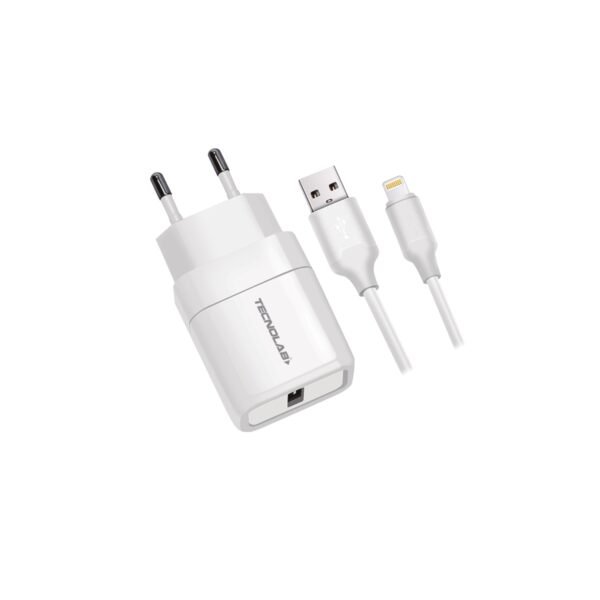 CARGADOR CELULAR 2.4A - 1 USB CON CABLE LIGHTNING- WHITE