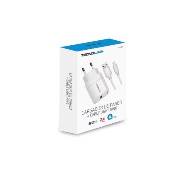 CARGADOR CELULAR 2.4A - 1 USB CON CABLE LIGHTNING- WHITE - Imagen 2