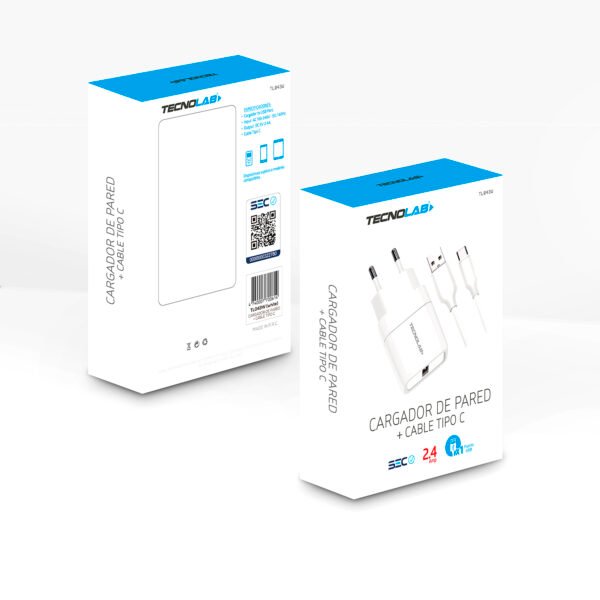 KIT CARGADOR TECNOLAB CON CABLE TIPO C, 2.4A, 5V SALIDA, 110AC-240V, 50/60HZ, 1 PUERTO USB, CERTIFICADO SEC. - Imagen 3