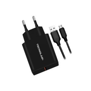 CARGADOR RÁPIDO CERTIFICADO QC 3 CON CABLE MICRO USB 1M, BLACK.