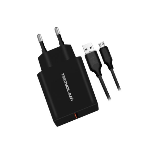 CARGADOR RÁPIDO CERTIFICADO QC 3 CON CABLE MICRO USB 1M, BLACK.