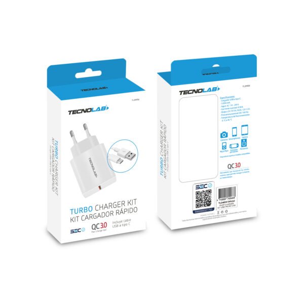 KIT CARGADOR RAPIDO TECNOLAB, INCLUYE CABLE USB A TIPO C, 3AMP, INPUT: AC 110-240V, OUTPUT: DC 5V-3A, 9V-2A, 12V-1.5A, FRECUENCIA: 50/60HZ - Imagen 3