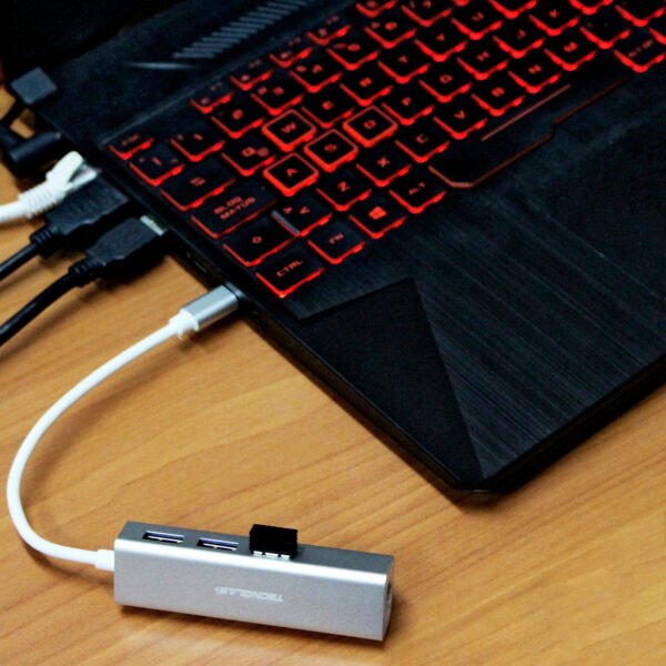 HUB TIPO C A ETHERNET TECNOLAB, 3 ENTRADAS USB 3, RJ45 10/100/1000 MBPS, COMPATIBLE CON PC/MAC, COMPACTO Y FACIL DE TRANSPORTAR. - Imagen 5