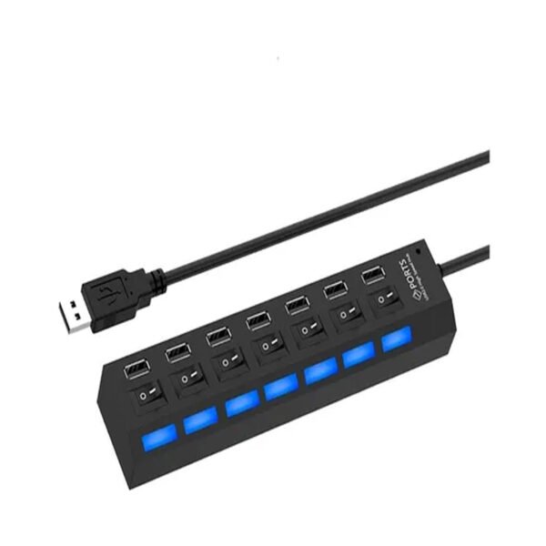 HUB USB DE 7 PUERTOS TECNOLAB, INDICADOR LED AZUL, INTERRUPTOR ON/OFF, VELOCIDAD 480MBPS, DC5V.