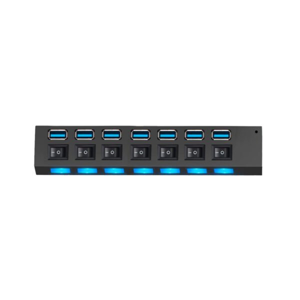 HUB USB DE 7 PUERTOS TECNOLAB, INDICADOR LED AZUL, INTERRUPTOR ON/OFF, VELOCIDAD 480MBPS, DC5V. - Imagen 2