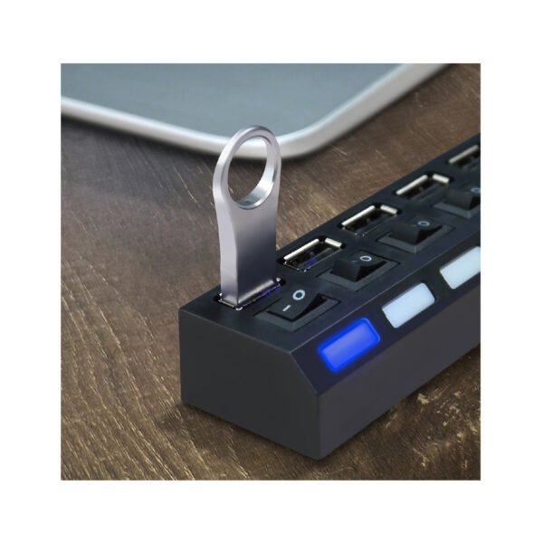 HUB USB DE 7 PUERTOS TECNOLAB, INDICADOR LED AZUL, INTERRUPTOR ON/OFF, VELOCIDAD 480MBPS, DC5V. - Imagen 4