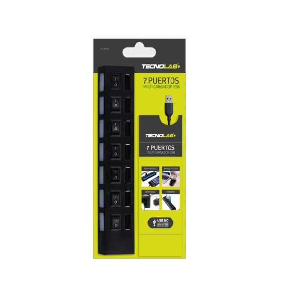 HUB USB DE 7 PUERTOS TECNOLAB, INDICADOR LED AZUL, INTERRUPTOR ON/OFF, VELOCIDAD 480MBPS, DC5V. - Imagen 5