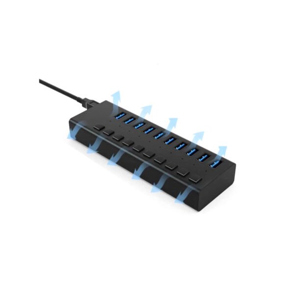 HUB TECNOLAB USB 3, 10 PUERTOS CON INTERRUPTOR INDEPENDIENTE, 12V, MATERIAL ABS, 162G, 154*52*24MM. - Imagen 4
