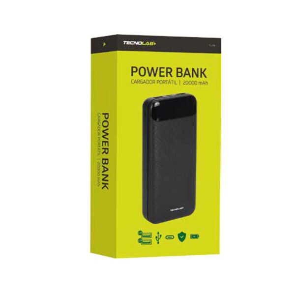 POWER BANK 20000MAH TECNOLAB, PORTATIL, ENTRADA MICRO USB Y TIPO C, PANTALLA DISPLAY, INCLUYE CABLE DE CARGA. - Imagen 2