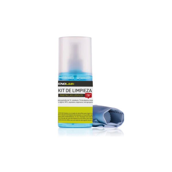KIT LIMPIEZA PANTALLAS LED TECNOLAB/LCD, SIN ALCOHOL, INCLUYE PAÑO MICROFIBRA, 200ML.