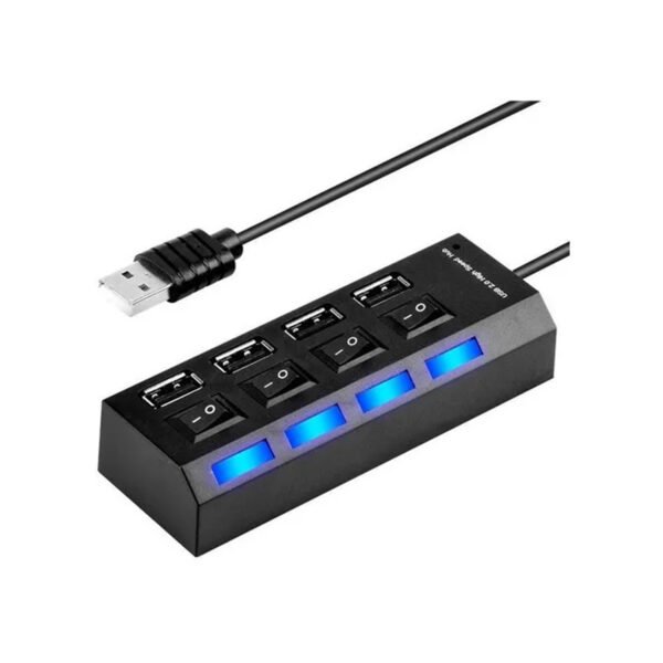 MINI HUB 4 PUERTOS USB TECNOLAB, INTERFAZ 2, LED AZUL, INTERRUPTOR, PLUG & PLAY, HASTA 480MBPS.
