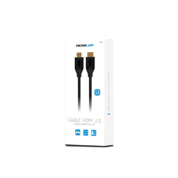 CABLE HDMI V2.0- 4K TECNOLAB, TERMINALES DORADOS, TRANSMISION EFICIENTE DE IMAGEN Y SONIDO, 1.5MT - Imagen 2