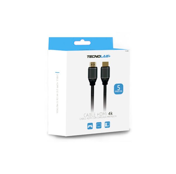 CABLE HDMI V2.0 - 4K, TERMINALES DORADOS, TRANSMISION EFICIENTE, 5M, MACHO-MACHO, CARCASA METALICA. TRENZADO - Imagen 2
