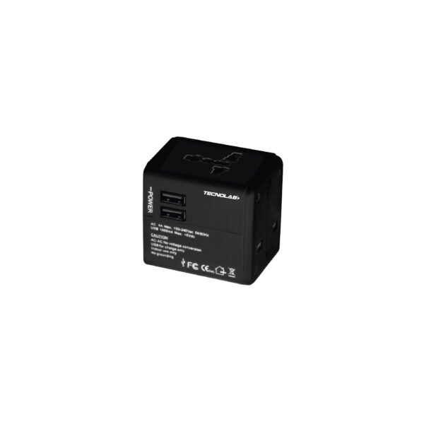 ADAPTADOR DE VIAJE UNIVERSAL TECNOLAB 2 USB 110V O 220V COLOR NEGRO - Imagen 2