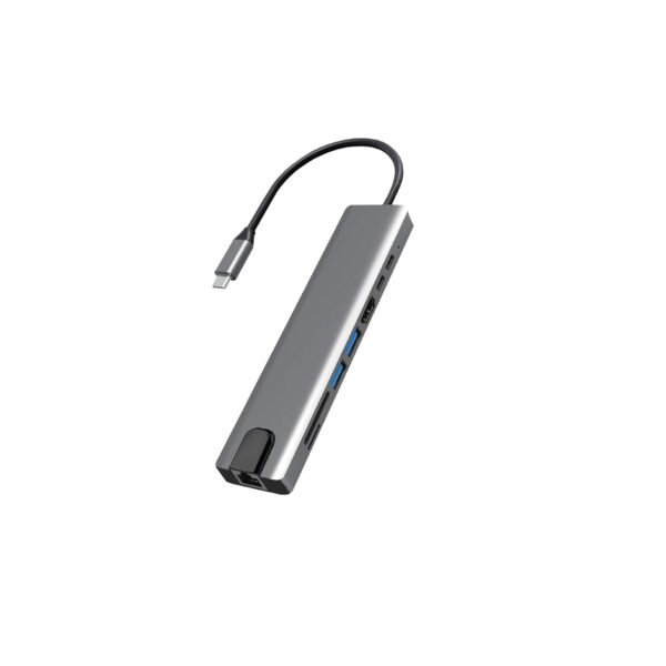 HUB TIPO C - 8 EN 1 - HDMI /USB 3x2 /TF /SD /USB-C /PD /RJ45