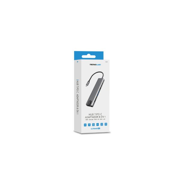 HUB TIPO C - 8 EN 1 - HDMI /USB 3x2 /TF /SD /USB-C /PD /RJ45 - Imagen 3