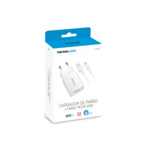CARGADOR CELULAR 2.1A - 1 USB CON CABLE MICRO USB - WHITE