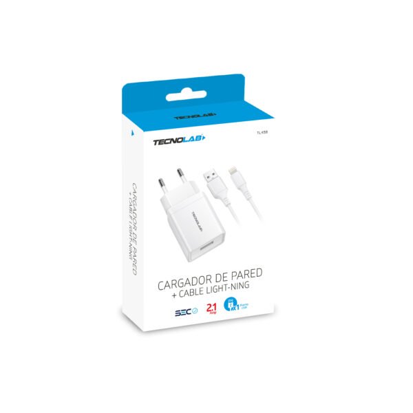 CARGADOR CELULAR 2.1A - 1 USB CON CABLE LIGHTNING - WHITE - Imagen 2