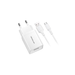 CARGADOR CELULAR 2.1A - 1 USB CON CABLE TIPO C - WHITE