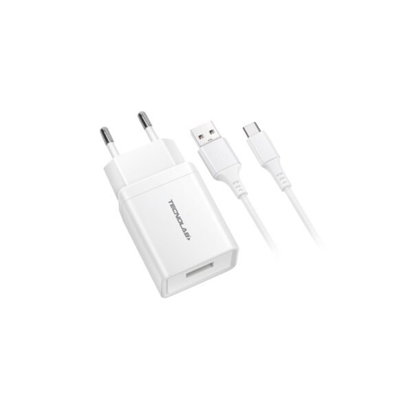 CARGADOR CELULAR 2.1A - 1 USB CON CABLE TIPO C - WHITE