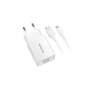 CARGADOR CELULAR 2.1A - 2 USB CON CABLE MICRO USB - WHITE