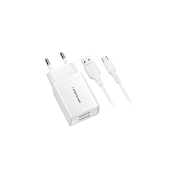 CARGADOR CELULAR 2.1A - 2 USB CON CABLE TIPO C - WHITE