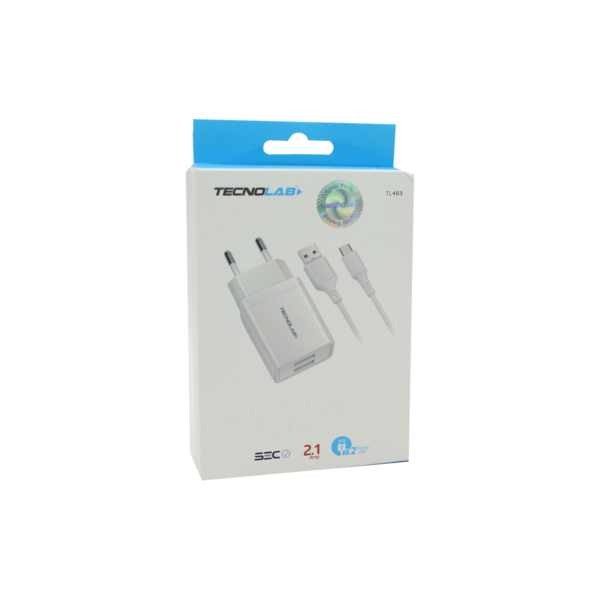 CARGADOR CELULAR 2.1A - 2 USB CON CABLE TIPO C - WHITE - Imagen 2