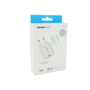 CARGADOR CELULAR QC 3 - USB  A LIGHTNING TECNOLAB, 18W, 3000MA, CABLE INCLUIDO. WHITE