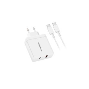 CARGADOR CELULAR 2 PUERTOS USB TECNOLAB, CARGA RAPIDA QC 3+PD - CABLE USB-C A TIPO C - 36 WATTS.