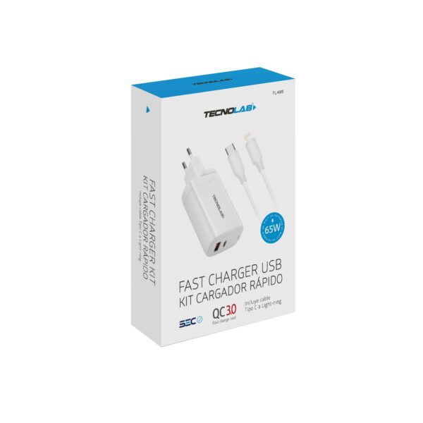 CARGADOR CELULAR QC3 + PD - 65W - CON CABLE TIPO C A LIGHTNING - Imagen 3