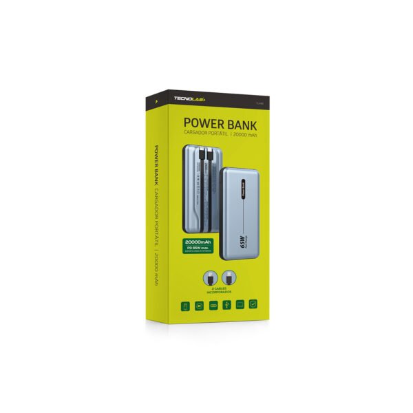 POWER BANK TECNOLAB 20000MAH 65W INCLUYE 2 CABLES 1 TIPO C Y 1 LIGHTNING - Imagen 5