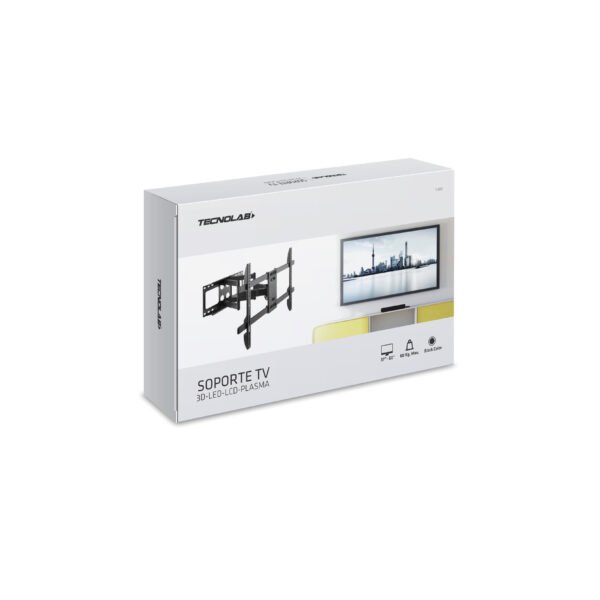 SOPORTE TV TECNOLAB PARED 37”-80”, CARGA 60KG, VESA 200X200-600X400MM, ACERO LAMINADO, TORNILLOS SEGURIDAD. - Imagen 2