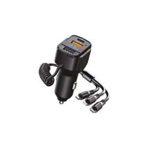 CARGADOR AUTO TECNOLAB, ILUMINACION RGB 7 COLORES, USB 5V 3.1A, DETECCION VOLTAJE, CABLE 3 EN 1, 36W/65W.