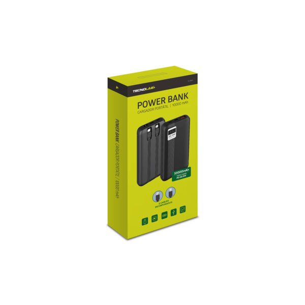 POWER BANK TECNOLAB 10000MAH 22,5W INCLUYE 2 CABLES -  TIPO C Y LIGHTNING - BLACK - Imagen 3