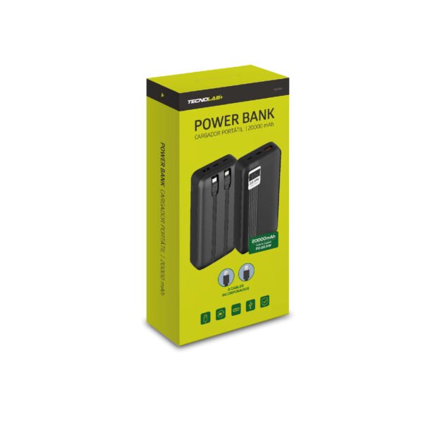 POWER BANK TECNOLAB 20000MAH 22,5W INCLUYE 2 CABLES -  TIPO C Y LIGHTNING - WHITE - Imagen 3