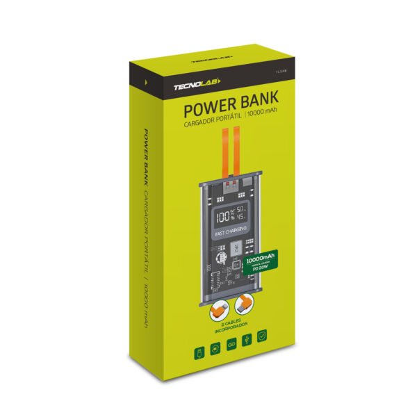 POWER BANK TECNOLAB 10000MAH 22,5W INCLUYE 2 CABLES -  TIPO C Y LIGHTNING - GRAY - Imagen 4