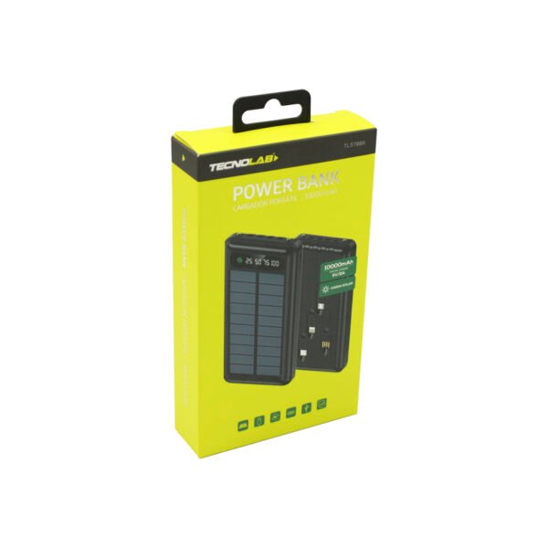 POWER BANK SOLAR 10000mAh CON CABLE DE CARGA INCORPORADO- BLACK - Imagen 2