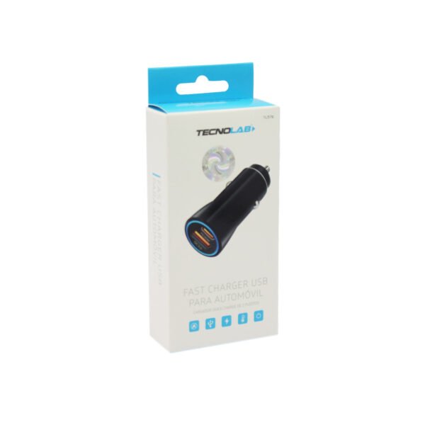 CARGADOR TECNOLAB DE AUTO 48W, 1 PUERTO USB, TIPO C, USB-A+USB-C. BLACK - Imagen 3